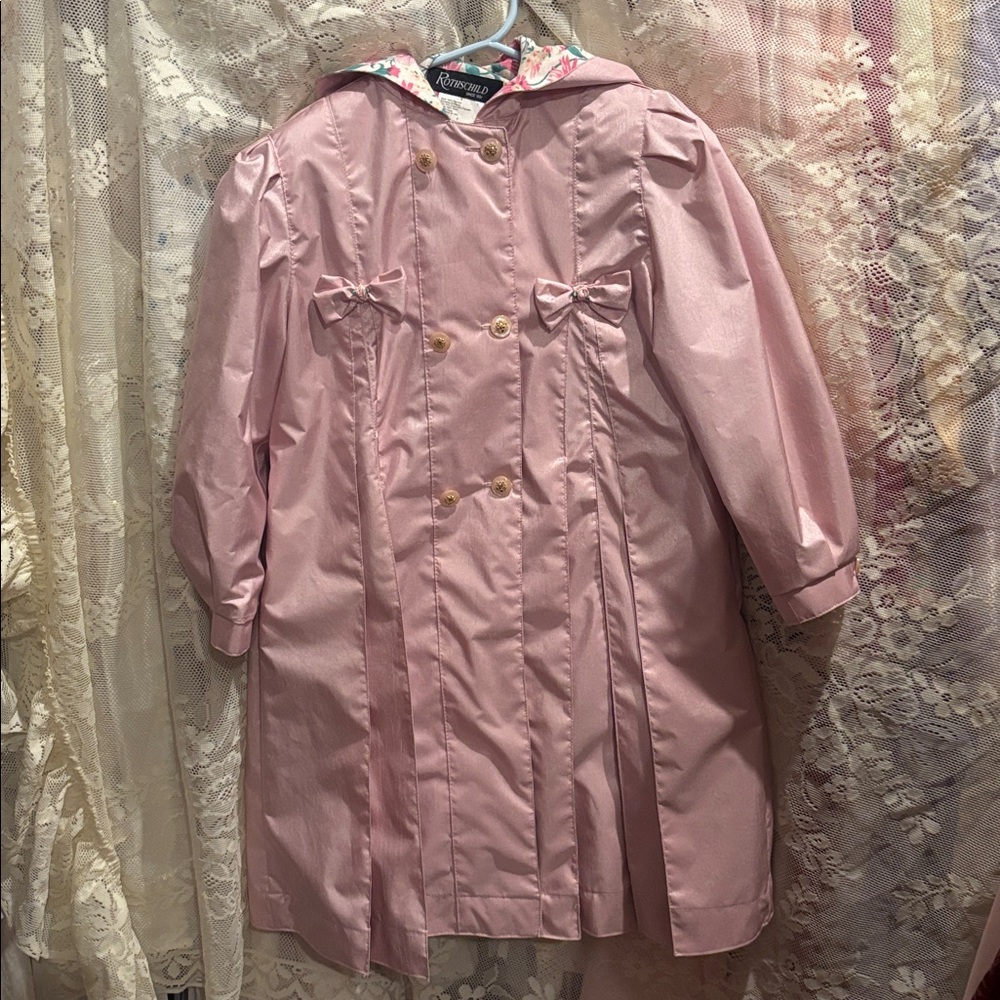 vintage Rothschild pink shabby chic double-breasted girls' raincoat size 6